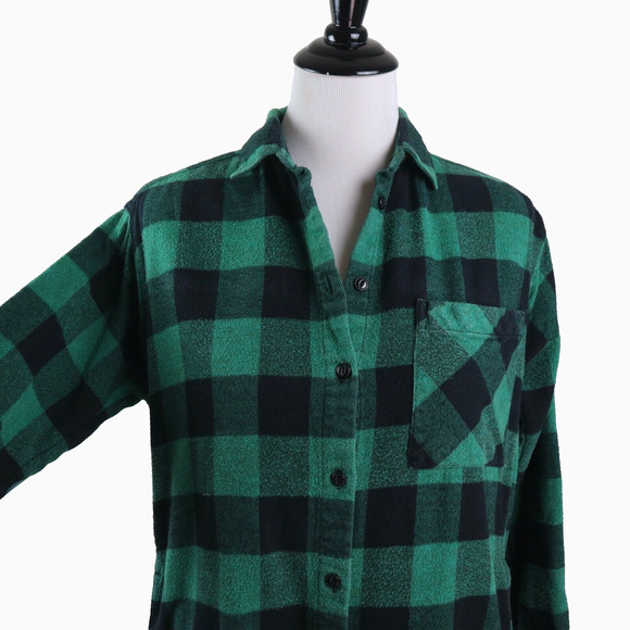 Madewell Size S Buffalo Check Flannel Shirt Plaid Green Black - Picture 8 of 10